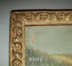 Old Antique Vtg 19th C 1800s Oil Painting of Log Cabin Signed Wieker 8.5 X 10.5