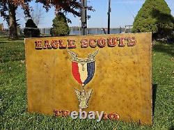 Old Antique Vtg EAGLE SCOUTS TROOP 10 B. S. A. Hand Painted Metal Sign 16 X 24