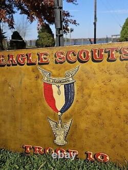 Old Antique Vtg EAGLE SCOUTS TROOP 10 B. S. A. Hand Painted Metal Sign 16 X 24