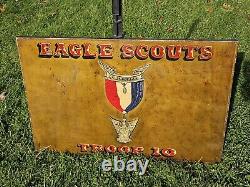 Old Antique Vtg EAGLE SCOUTS TROOP 10 B. S. A. Hand Painted Metal Sign 16 X 24