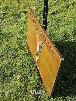 Old Antique Vtg EAGLE SCOUTS TROOP 10 B. S. A. Hand Painted Metal Sign 16 X 24