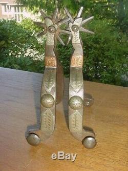 Old Antique Western Cowboy Gal Leg Spurs Silver Boots Copper Pants Signed