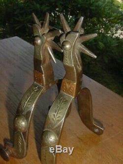 Old Antique Western Cowboy Gal Leg Spurs Silver Boots Copper Pants Signed