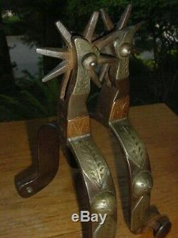 Old Antique Western Cowboy Gal Leg Spurs Silver Boots Copper Pants Signed