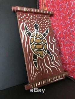 Old Australian Aboriginal Bark Painting Turtle Signed beautiful collection