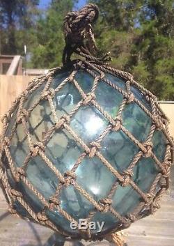 Old Authentic Large Signed T Vtg Antique Glass Fishing Float Rope Buoy Ball #1