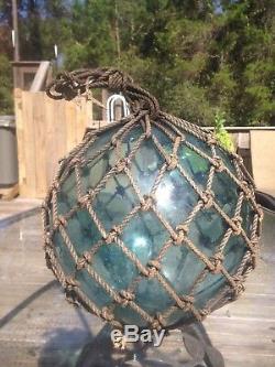 Old Authentic Large Signed T Vtg Antique Glass Fishing Float Rope Buoy Ball #1