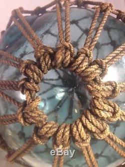 Old Authentic Large Signed T Vtg Antique Glass Fishing Float Rope Buoy Ball #1