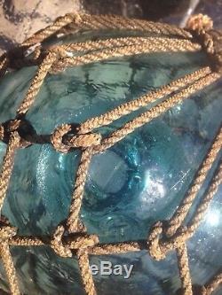 Old Authentic Large Signed T Vtg Antique Glass Fishing Float Rope Buoy Ball #1