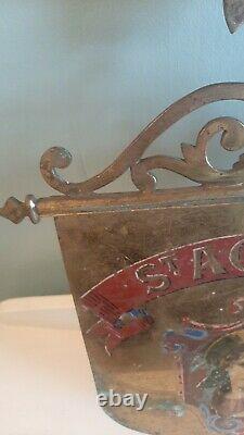 Old Bronze Religious Hand Painted Flag Pole Sign of'St Agnes