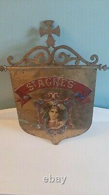 Old Bronze Religious Hand Painted Flag Pole Sign of'St Agnes