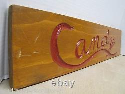 Old CANDY Wooden Country Corner Store Carved Sign double sided recessed