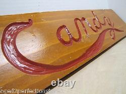 Old CANDY Wooden Country Corner Store Carved Sign double sided recessed