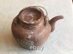 Old Chinese Yixing Painted Teapot Signed Calligraphy