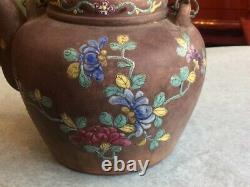 Old Chinese Yixing Painted Teapot Signed Calligraphy