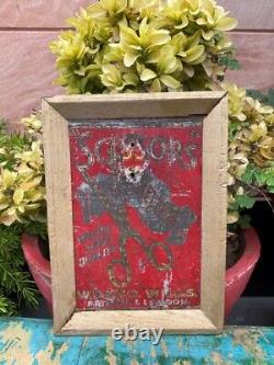 Old Collectible Antique Scissors Cigarettes Adv Tin Sign Board Framed Wall Decor