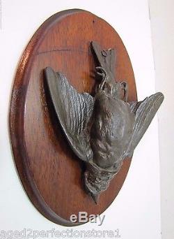 Old DEAD GAME BIRD Plaque ornate metal wooden Hunting Lodge Butcher Shop Sign