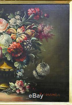 Old Dutch School Style, Still Life Flowers Oil Painting, Carved Gilt Wood Frame