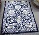 Old Early 74 X 95 Antique 1858 Floral Blue & White Coverlet Signed Sarah Allen