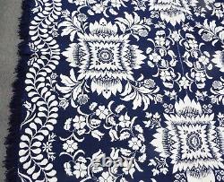 Old EARLY 74 x 95 Antique 1858 Floral Blue & White COVERLET SIGNED Sarah Allen