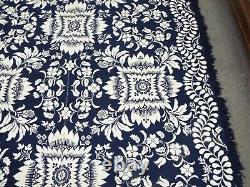 Old EARLY 74 x 95 Antique 1858 Floral Blue & White COVERLET SIGNED Sarah Allen