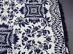 Old EARLY 74 x 95 Antique 1858 Floral Blue & White COVERLET SIGNED Sarah Allen