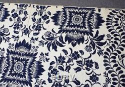 Old EARLY 74 x 95 Antique 1858 Floral Blue & White COVERLET SIGNED Sarah Allen