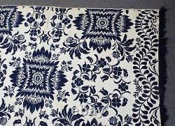 Old EARLY 74 x 95 Antique 1858 Floral Blue & White COVERLET SIGNED Sarah Allen