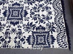 Old EARLY 74 x 95 Antique 1858 Floral Blue & White COVERLET SIGNED Sarah Allen