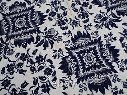 Old EARLY 74 x 95 Antique 1858 Floral Blue & White COVERLET SIGNED Sarah Allen