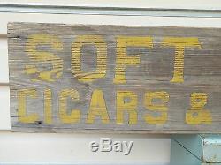 Old Early Soda Fountain Cigars Cigarettes Wood General Store Trade Sign Antique