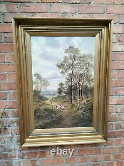 Old English Antique Original Oil Painting Framed Landscape Gold Frame LARGE