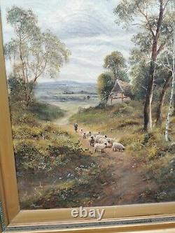 Old English Antique Original Oil Painting Framed Landscape Gold Frame LARGE