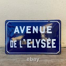 Old French Street Enameled Sign Plaque bombed arched AVENUE DE L ELYSEE 1705204