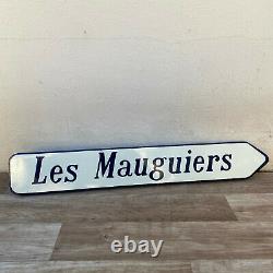 Old French Street road Enameled Sign Plaque vintage LES MAUGUIERS 1967 1705205