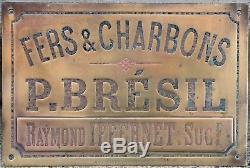 Old French brass building sign plaque plate notice stoves + coal Bresil Iffernet