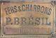 Old French Brass Building Sign Plaque Plate Notice Stoves + Coal Bresil Iffernet