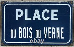 Old French enamel street sign plaque Bois du Verne Montceau les Mines Burgundy