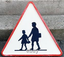 Old French enamel street sign road warning school crossing children pupils 1966