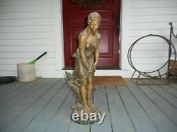 Old French metal statue of lovely woman, signed Moreau with Paris foundry mark