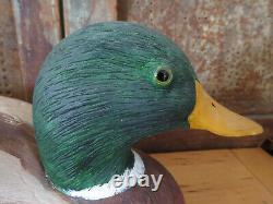 Old Hand carved Hand Painted Wood Folk Art Duck Decoy Mallard RUSSEL BROWN