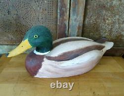 Old Hand carved Hand Painted Wood Folk Art Duck Decoy Mallard RUSSEL BROWN