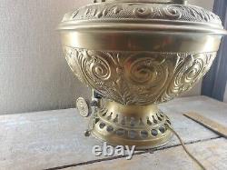 Old Huge B&H 96 brass font COUNTRY STORE lamp part kerosene oil electric 7' cord