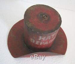 Old Iron Hat Trade Sign / Store Display Sign Advertisement, Hat Repairs