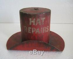 Old Iron Hat Trade Sign / Store Display Sign Advertisement, Hat Repairs