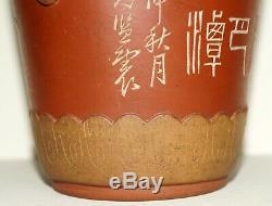 Old Item Antique Yixing Zisha Calligraphy Vase Marked Dated Signed