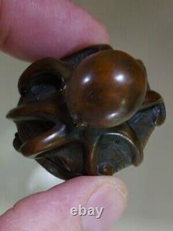 Old Japanese Boxwood Netsuke Octopus & Turtle Signed