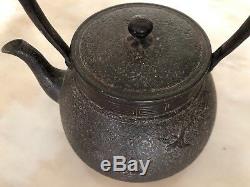 Old Japanese Cast Iron Teapot Tetsubin Signed 9