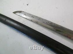 Old Japanese Samurai Sword & Scabbard Old Mounts Wide Blade Signed Tsuba #p50