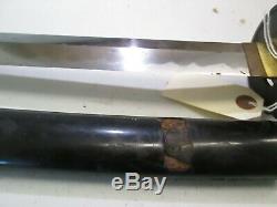 Old Japanese Samurai Sword & Scabbard Old Mounts Wide Blade Signed Tsuba #p50